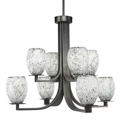 Besaw 8 Light Uplight Chandelier Shown In Graphite Finish With 5" Black Fusion Glass