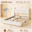 Cadre de lit Queen avec rangement, cadre de lit plateforme recouvert de velours avec tête de lit capitonnée en cristal, station de recharge, 2 tiroirs, sans sommier, silencieux, pour chambre à coucher, ivoire
