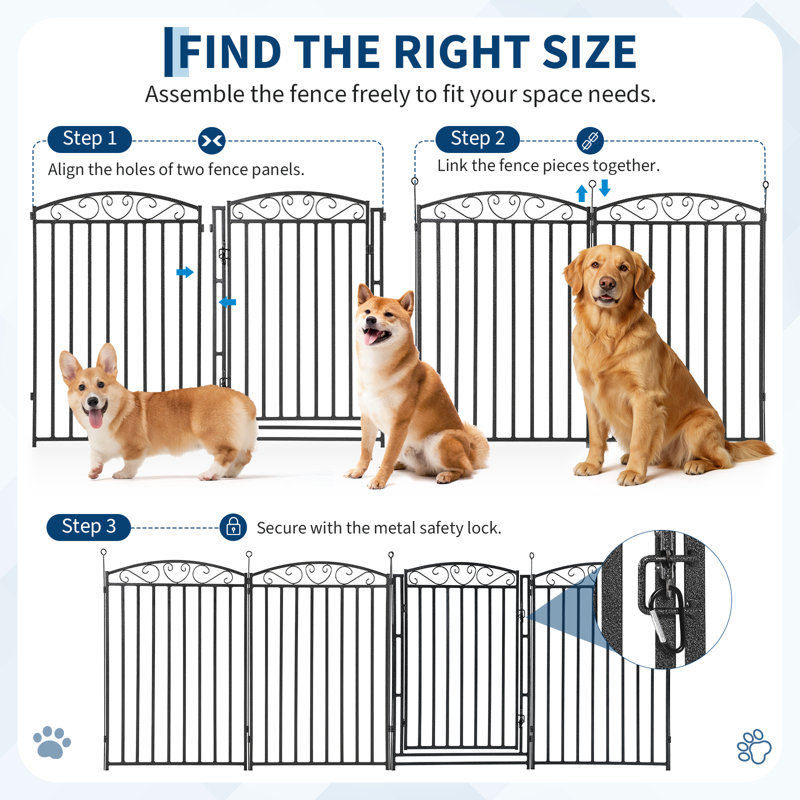 Parc pour chien en métal noir, 16 panneaux, 81 cm (32 po), avec porte verrouillable et pliable, pour une utilisation intérieure et extérieure.
