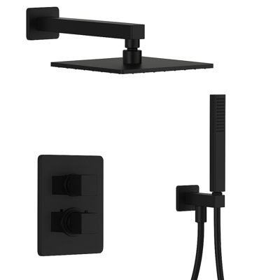 Scala Thermostatic Shower System with 2-Way Diverter, 8-Inch Rain Shower Head and Wall Mounted Hand Shower, Valve Included