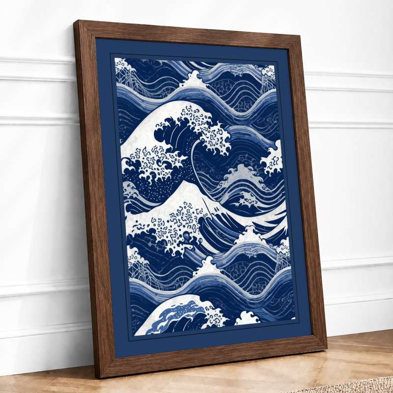 Waves in Motion Japandi - Framed Print, A1 - 84.1 x 59.4 cm, Walnut