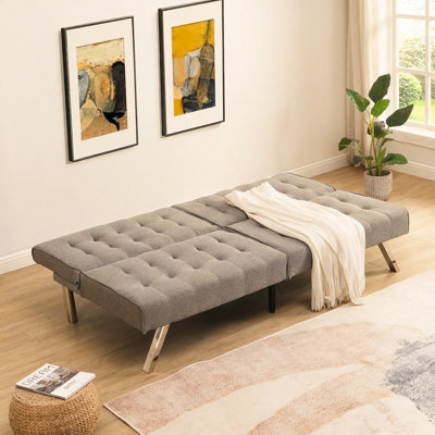 Wood Frame, Stainless Leg, Futon, Sofa Bed Grey
