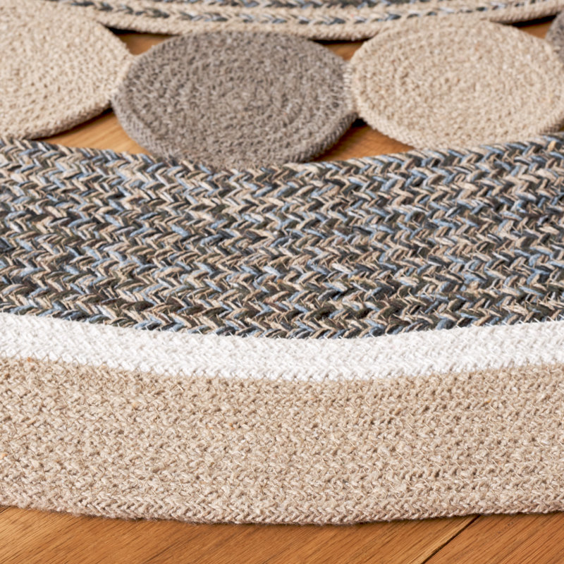 Tapis tressé 757 en beige / gris, Rond 5 pi
