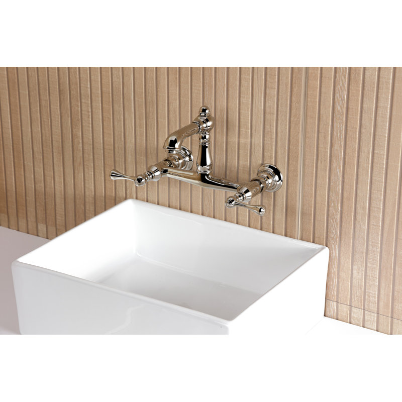 Kingston Brass English Country Two-Handle 2-Hole Wall Mount Bathroom Faucet, Polished Nickel
