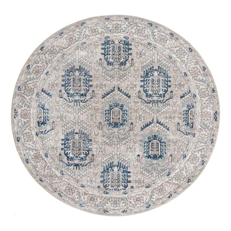 Tapis gris / ivoire / bleu Weingartner, Rond 10 pi