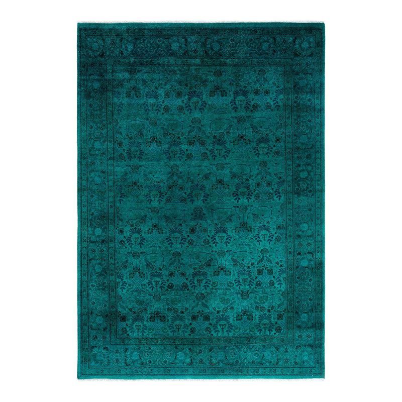 Tapis unique noué à la main de 6 pi 1 po x 8 pi 7 po Fine Vibrance - vert
