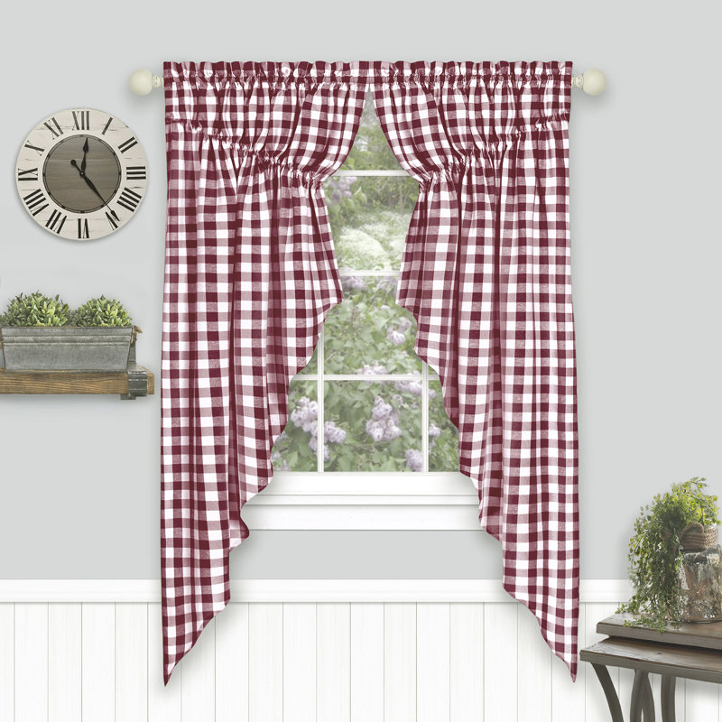 Desilva Plaid Cotton Blend 72'' W Window Valance, Burgundy