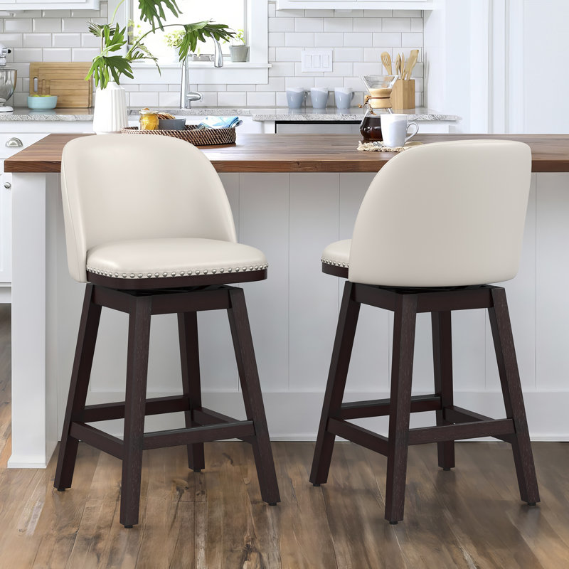 Tabouret de comptoir pivotant 26 po Arriyanna, Noir, Blanc / noir, Similicuir