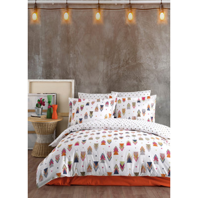 Ensemble de housse de couette double Premium 100% coton, 79 po x 87 po Ranforce | Comprend une housse de couette, un drap plat et 2 taies d'oreiller | Pigment imprimé, lavable à la machine, doux et durable, blanc élégant et design coloré
