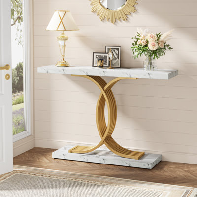 Modern 39-Inch Console Table with Geometric Metal Legs
