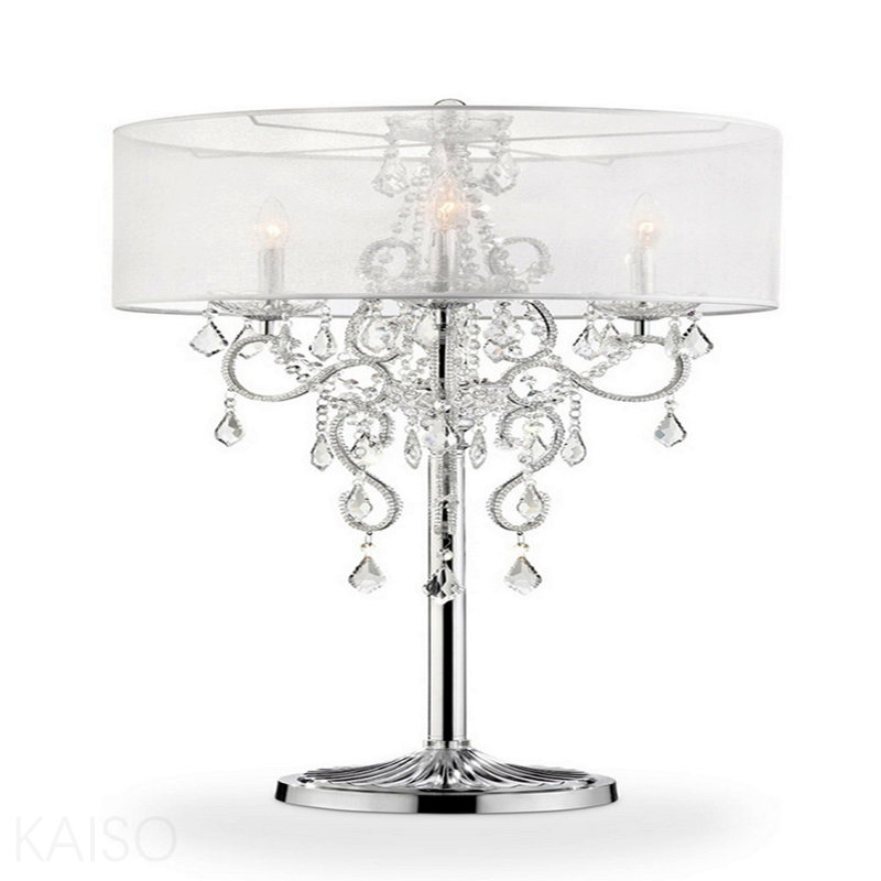 35" Tall Table Lamp "Evangelia", Silver Finish And Crystal Accents, Clear Shade
