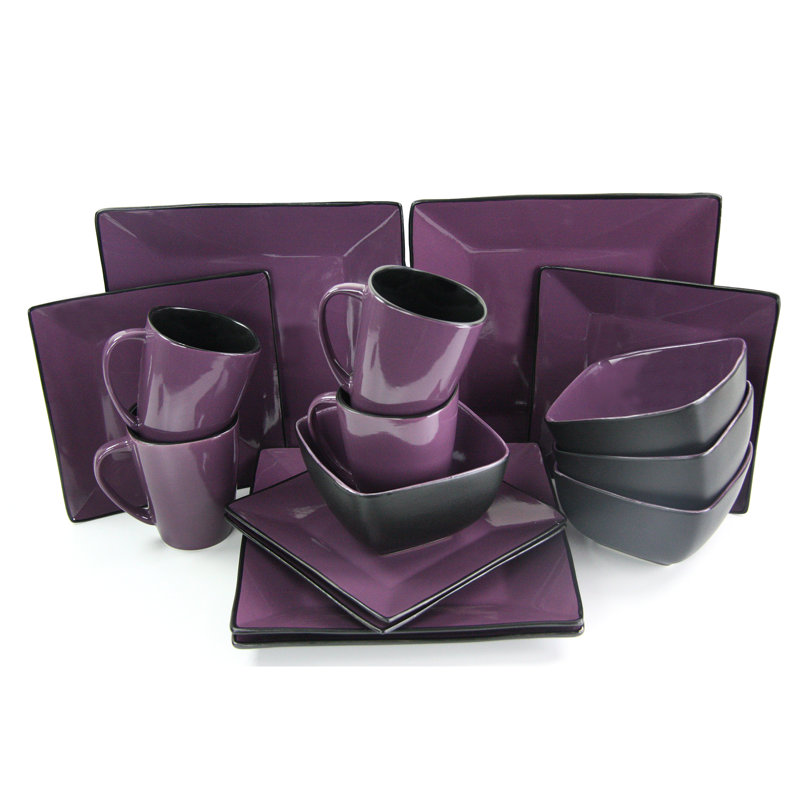 Mulberry Loft Purple and Black Ceramic Dinnerware Set for 4