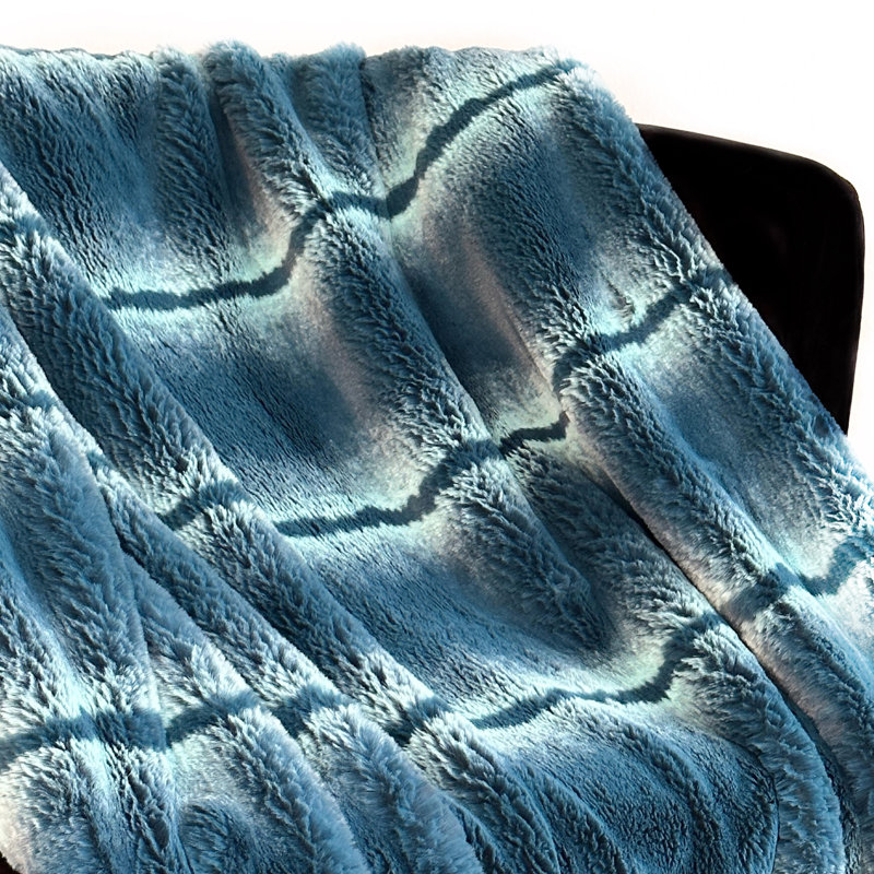 Couverture Fluffy Fields, Bleu sarcelle / noir, L 36 po x L 60 po