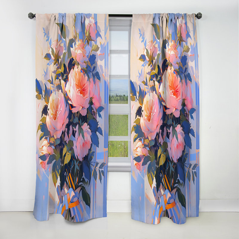 Brinlee - Rideau pivoine - Rideau floral occultant en velours - 1 panneau, L 52 po x L 108 po