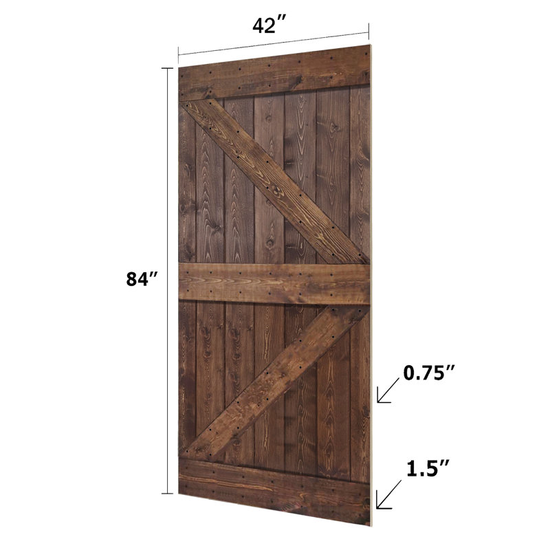 Porte de grange coulissante en bois massif de style K sans trousse de quincaillerie (dalle de porte seulement) - Assemblage requis