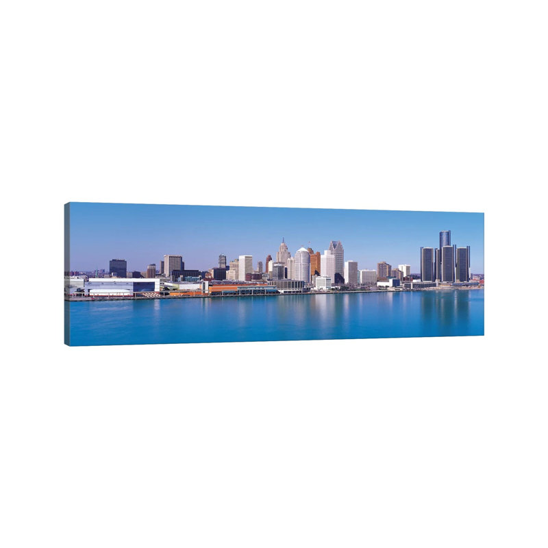Detroit Skyline Cityscape - Wrapped Canvas Panoramic Print, 30.48 cm H x 91.44 cm W x 1.91 cm D