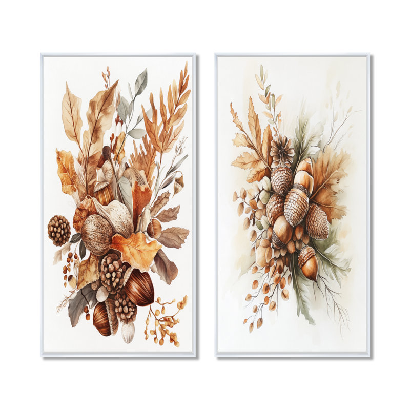 Collection Gland du cueilleur I - Feuilles, tableau encadré en 2 pièces, 40" H x 40" W, White Floater Framed