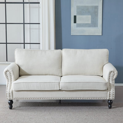 68 Inch Nailhead Trim Bedroom , 22" Deep Relaxing Seat, Rolled Arm, Faux Leather Upholstery And Stable Wooden Legs Construction