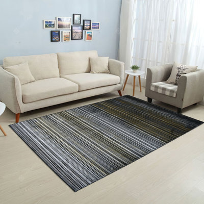 Selena Collection Striped Black and Gold Modern Area Rug