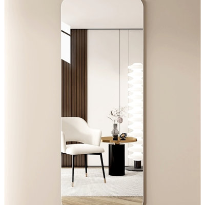 Miroir de coin mural rond argenté de 5 mm pour la chambre à coucher, le salon, le vestiaire - Imagerie HD, forte corrosion de 60 po x 15 po avec coins, peu encombrant