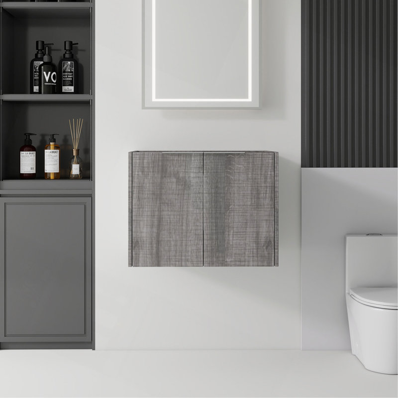 Meuble-lavabo suspendu de 61 cm (24 po), en contreplaqué, portes doubles à fermeture amortie, grand espace de rangement intérieur, fixation murale, meuble seulement, lavabo non inclus
