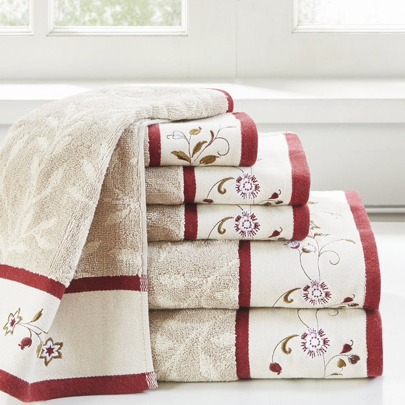 Ensemble de serviettes 6 pièces en coton, Rouge