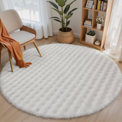 Modern Soft Solid Rabbit Faux Rug Machine Washable Area Rug with Non-Slip