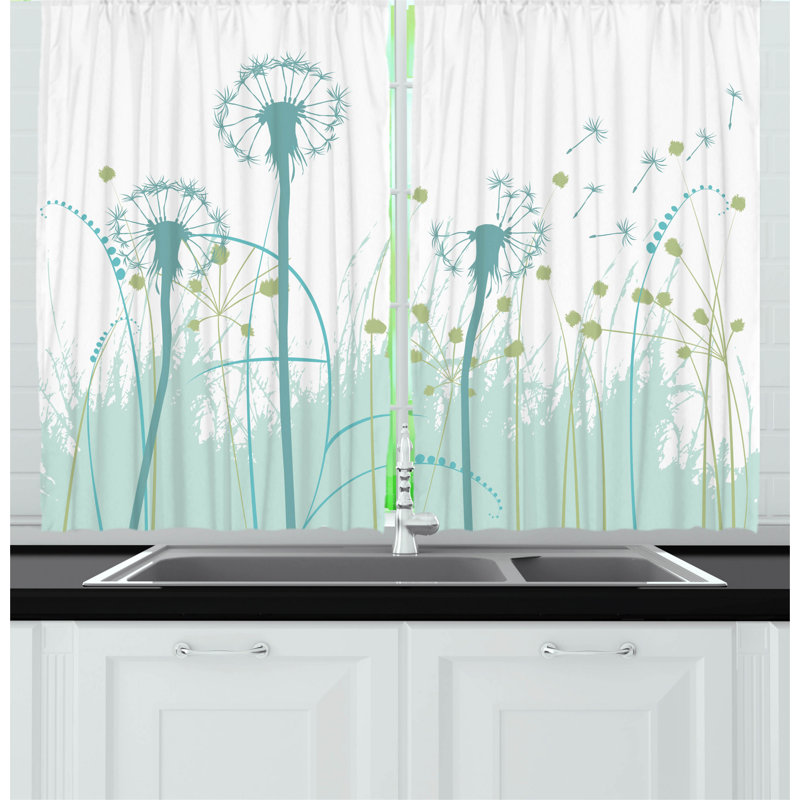 Floral Pointed 55'' W Kitchen Curtain in