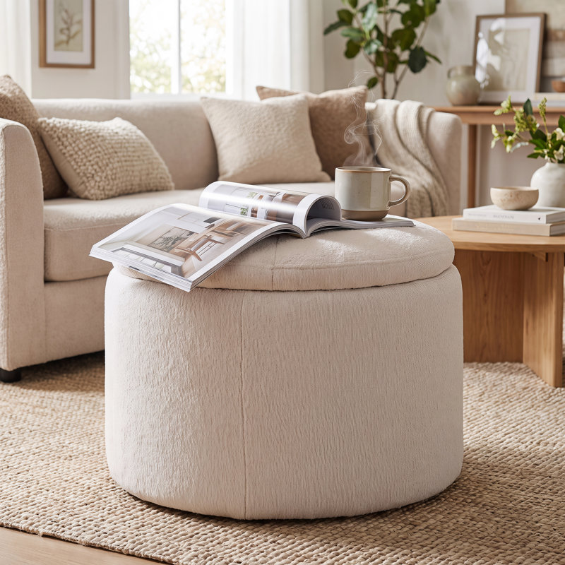 Modern Round Storage Ottoman , White, White