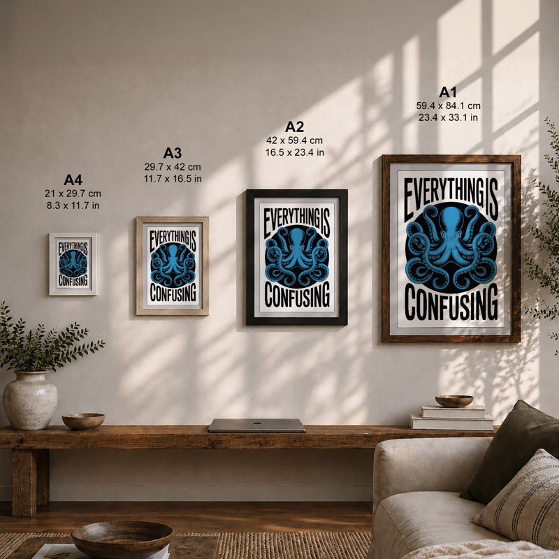 Everything Is Confusing Typography - Framed Print, A2 - 59.4 x 42.0 cm, White