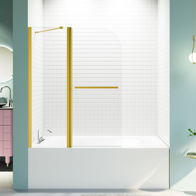 Brushed Gold Tub Shower Door - 6Mm Thick Glass 43 In. W * 58 H Pivot Hygiene Plus Bathtub 43X58 Inches Folding Tempered Bathroom Addition