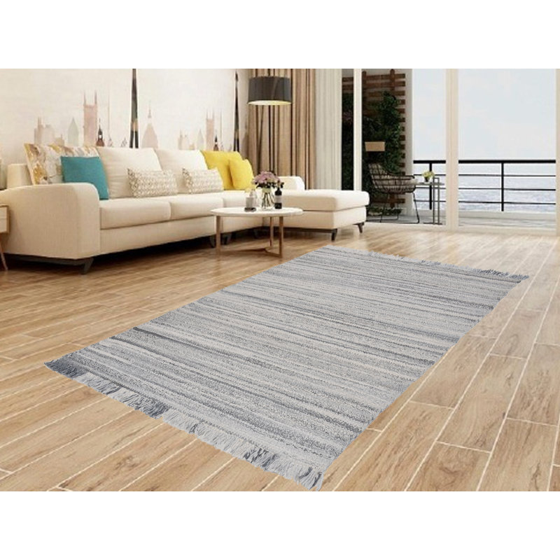 Tapis gris anthracite tissé à la main Deantwan, Rectangle 5 x 8