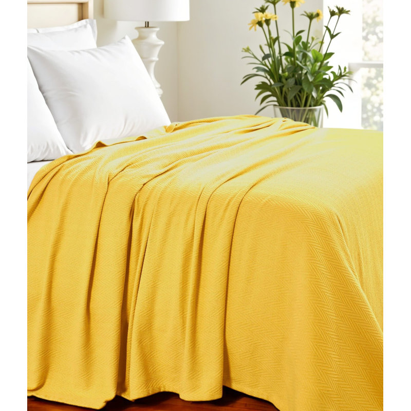King Gold Cotton Woven Chevron Blanket