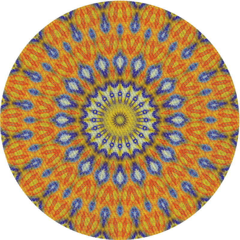 Tapis orange Ikat, Rond 5 pi