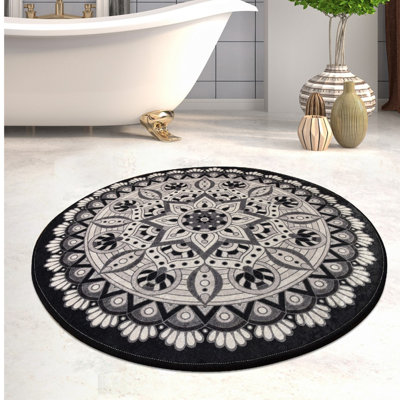 Premium Bathmat, 39.4-Inch Diameter, 100% Polyester, Antiallergic, Dust & Stain Repellent, Non-Slip Underside | Machine Washable at 86°F, 700 GSM | Soft & Durable for Bathroom Safety and Comfort