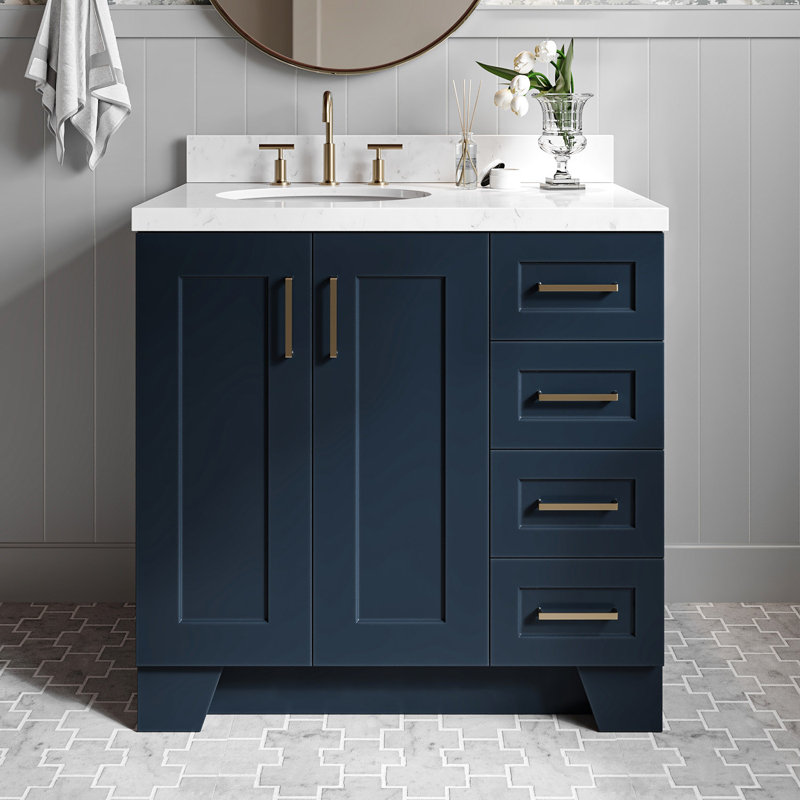 37 IN.  Single Bathroom Vanity, Midnight Blue, Rectangular, Right