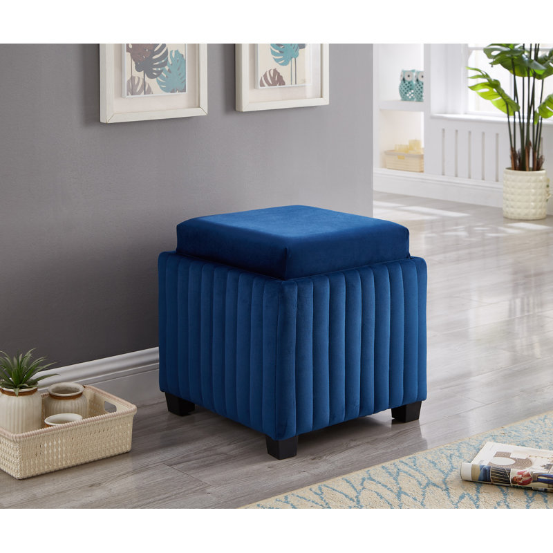 Banc contemporain avec repose-pieds cubique avec rangement, table basse pour le salon, Marine