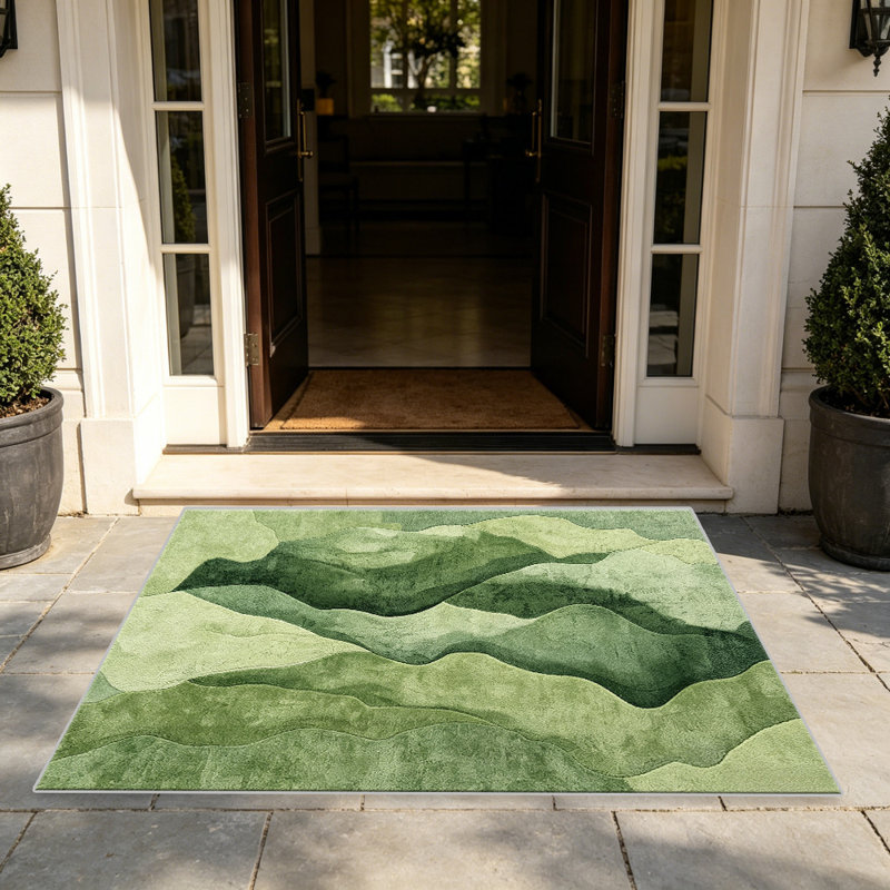 Forest Green Layers carpet-easy to clean, machine-washable, soft and comfortable; suitable for door mats, kitchens, living rooms, bedrooms, corridors, and laundry areas. Easy to clean, durable carpet for home decoration.