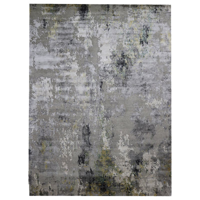 Hand-Knotted High-Quality Charcoal and Silver Area Rug