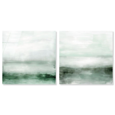Mirrored Glow Set Acrylic Print Blue And Sage Wall Decor Set by Art Remedy, Ready to Hang, 24 x 24
