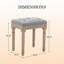 Tabouret de coiffeuse gris avec coussin, tissu en lin et pieds en bois massif sculpté, confortable et élégant pour la table de maquillage de la chambre à coucher
