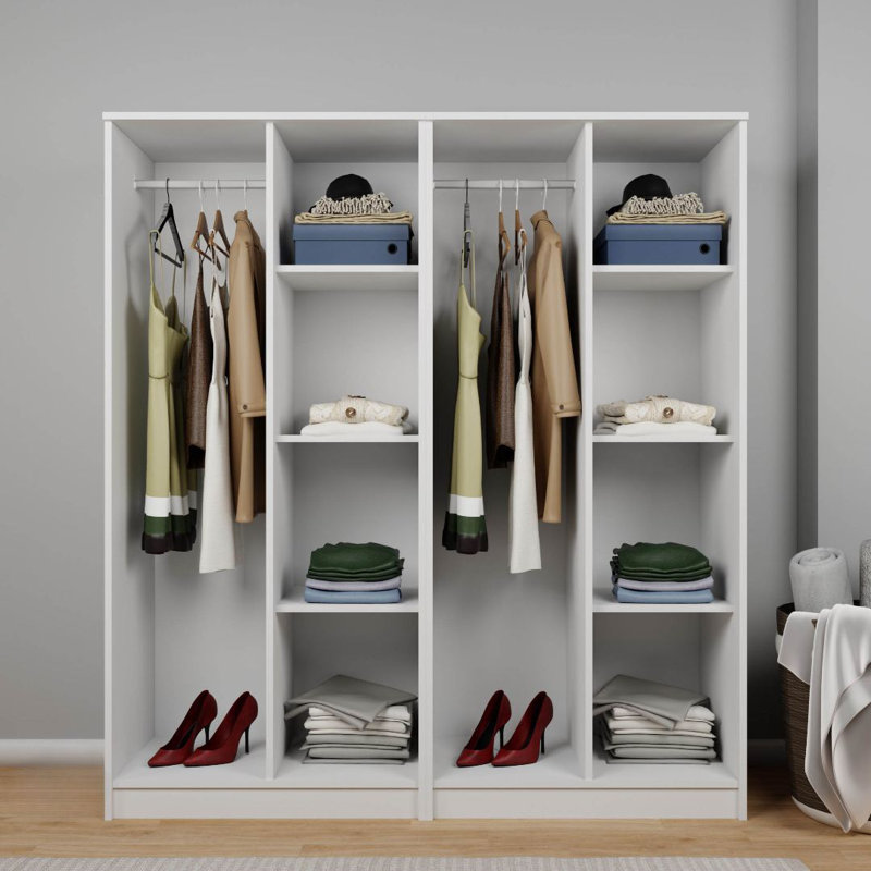 Modern White Wardrobe with Numerous Shelves, 63.0 x 70.9 x 20.4 inches | 100% Melamine Coated Particle Board, Thickness: 0.7 inches | Wall-Mountable, Stylish Storage Solution for Any Bedroom or Living Space