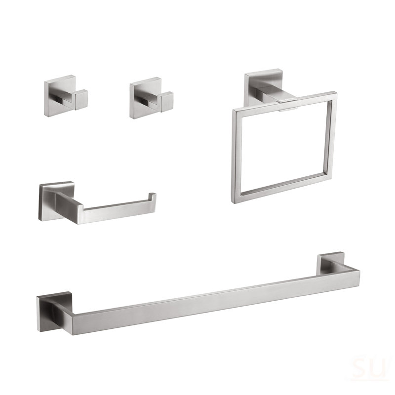 Ensemble de 5 accessoires de quincaillerie de salle de bain, Nickel brossé