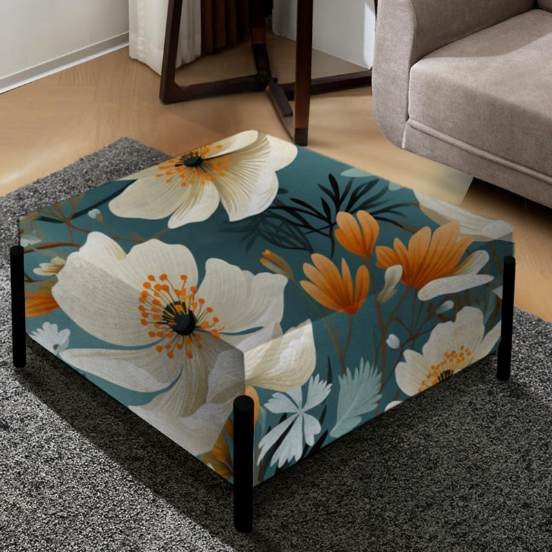 Motif floral ivoire de fleurs de bord de mer - Grand repose-pieds carré floral
