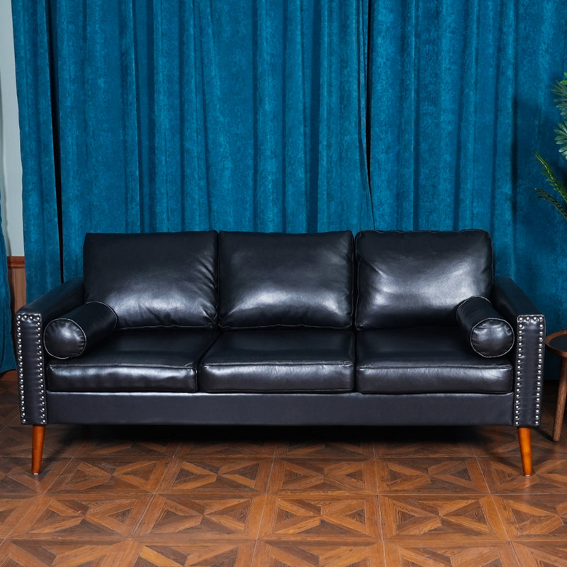 Kamuela Lawson Leather Couch, 77-1/4" Sofa with Soft High-Resilience Cushion, Nailhead Trim