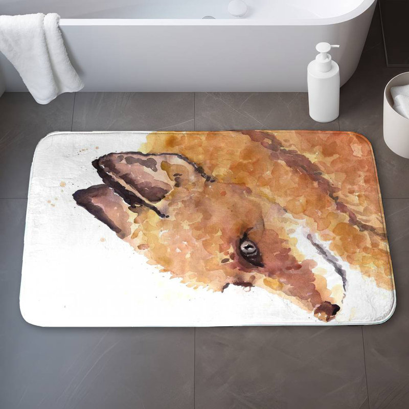 Fox Bath Mat with Non-Slip Backing - Quick Dry Memory Foam Bathroom Rug - Absorbent - Modern Plush Spa-Style - Machine Washable