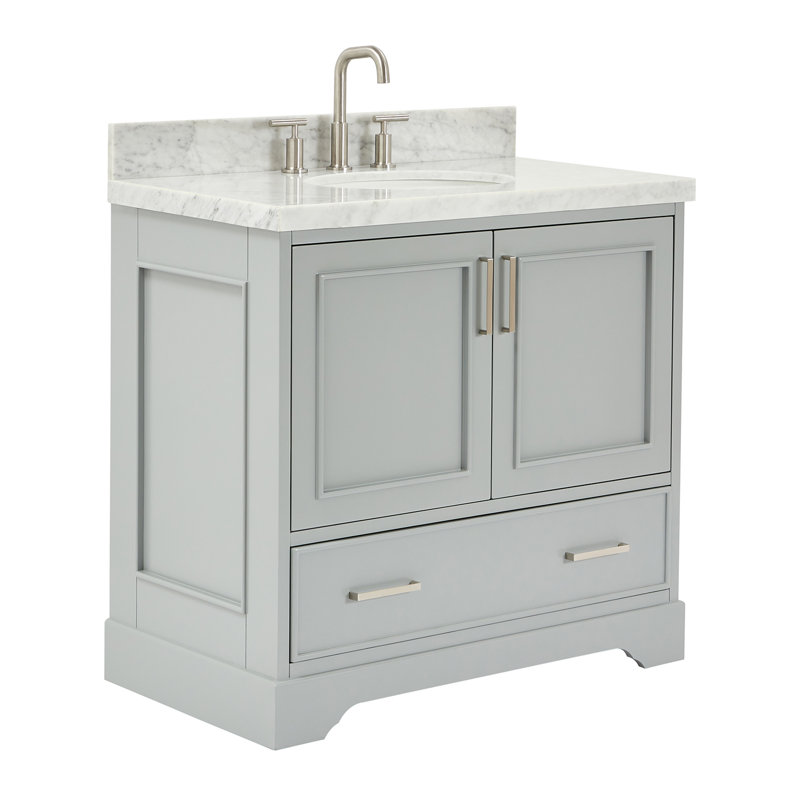 Meuble-lavabo simple avec plateau Abshire 37, Gris, Marbre de Carrare italien