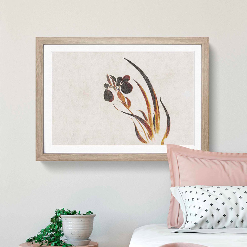Iris Flower by Shibata Zeshin - Picture Frame Painting Print, 27cm H x 36cm W x 2cm D, Oak Framed