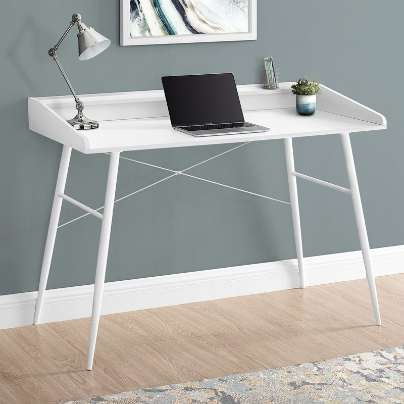 Bureau d'ordinateur, bureau personnel, ordinateur portable, tablettes de rangement, L 48 po, bureau, métal, Blanc
