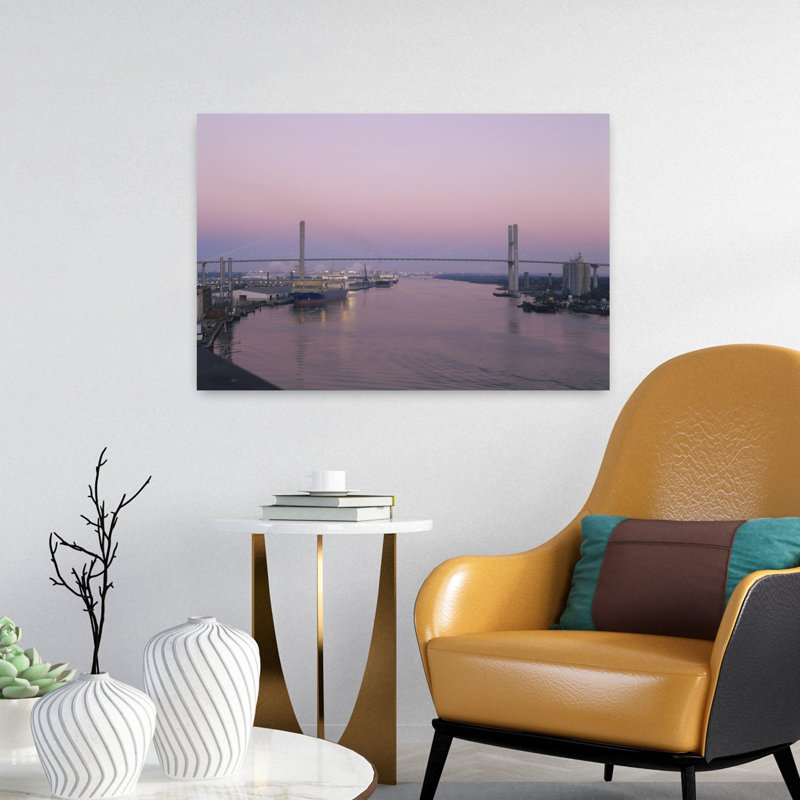 Bridge Across A River Talmadge Bridge Savannah River Savannah Atlanta Georgia USA by Jerry Driendl Photography - Wrapped Canvas Print